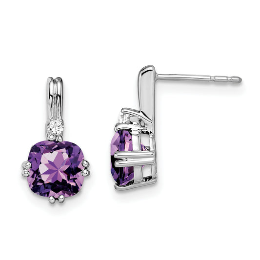 10K White Gold Cushion Amethyst And Diamond Earrings