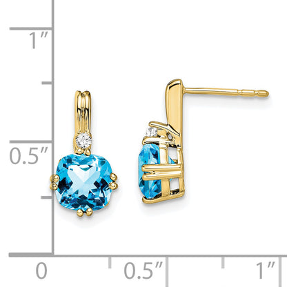 10K Yellow Gold Cushion Blue Topaz And Diamond Earrings