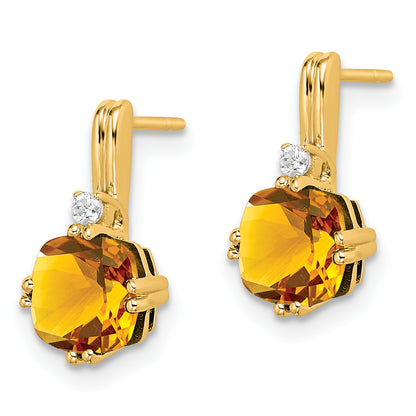 10K Yellow Gold Cushion Citrine And Diamond Earrings