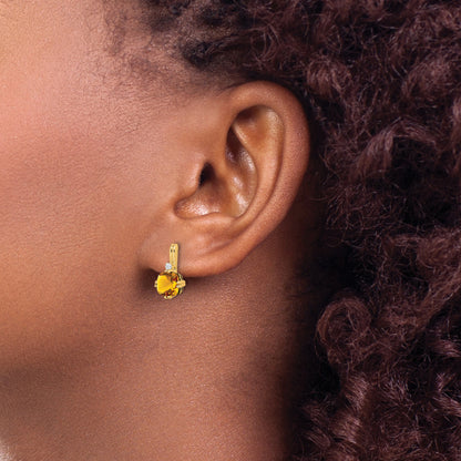 10K Yellow Gold Cushion Citrine And Diamond Earrings