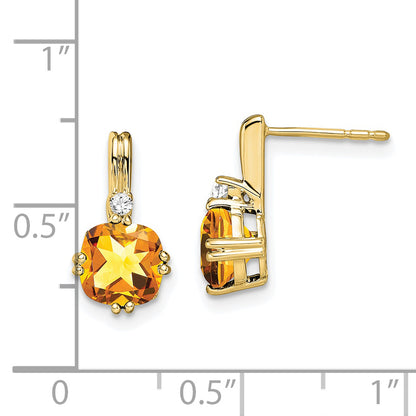 10K Yellow Gold Cushion Citrine And Diamond Earrings
