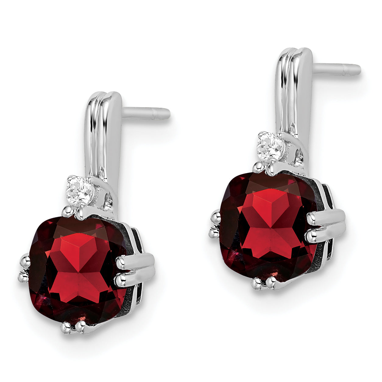 10K White Gold Cushion Garnet And Diamond Earrings