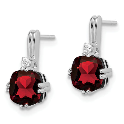 10K White Gold Cushion Garnet And Diamond Earrings