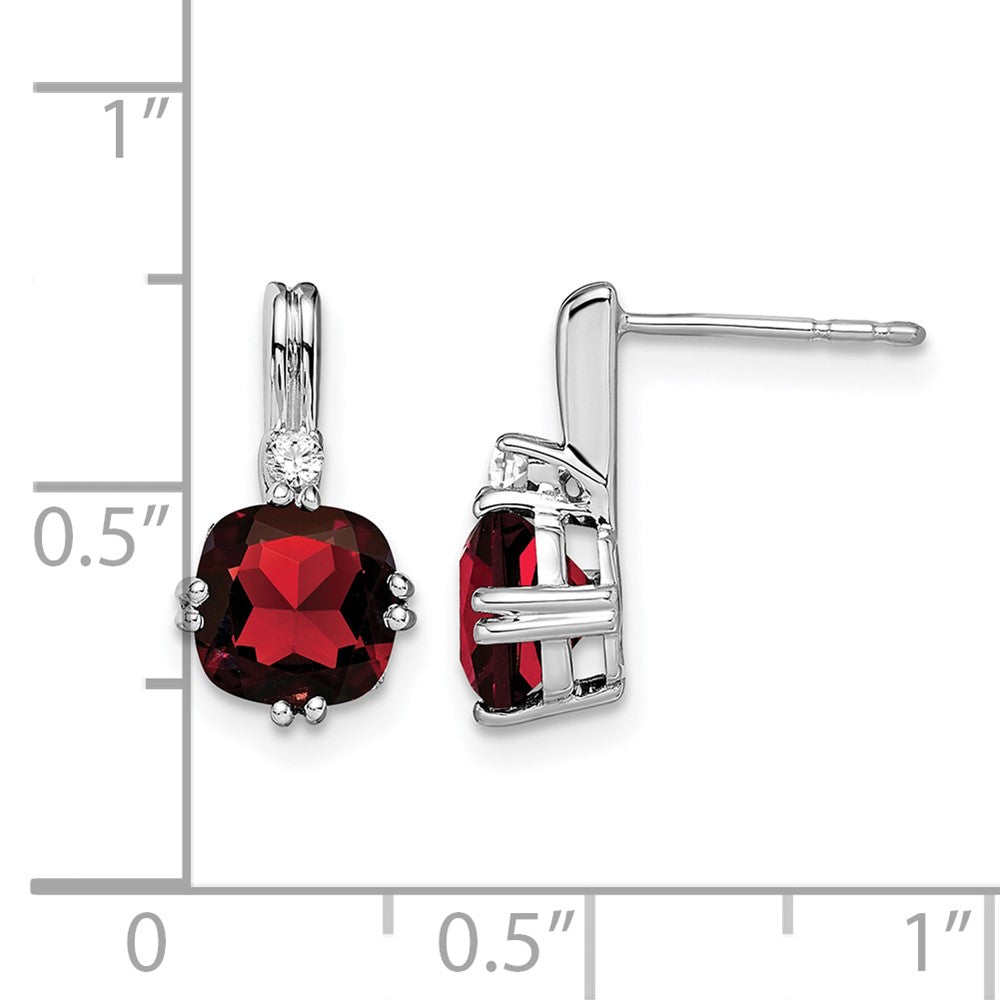 14k White Gold Cushion Garnet and Real Diamond Earrings