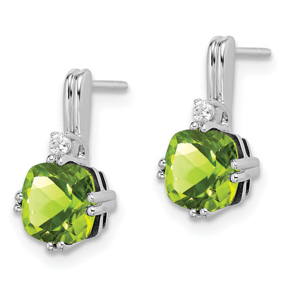 10K White Gold Cushion Peridot And Diamond Earrings