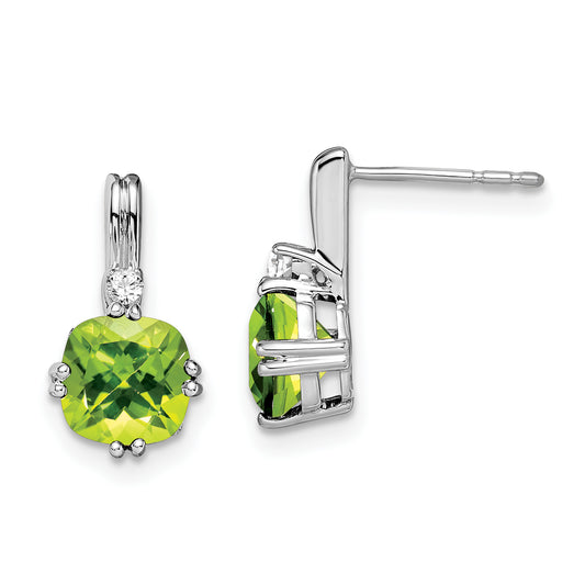 10K White Gold Cushion Peridot And Diamond Earrings