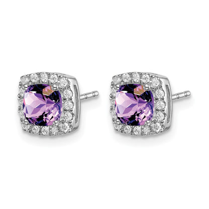 14k White Gold Cushion Amethyst and Real Diamond Halo Earrings