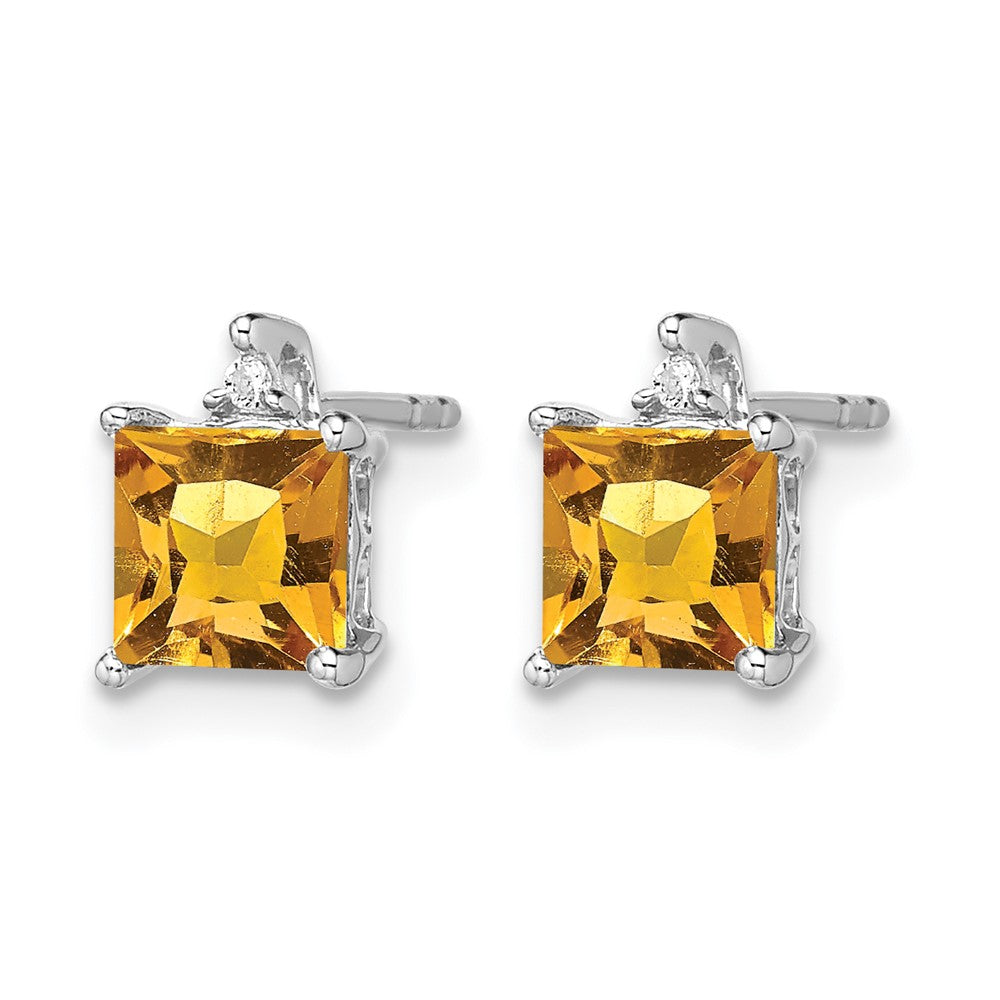14k White Gold Princess Citrine and Real Diamond Earrings