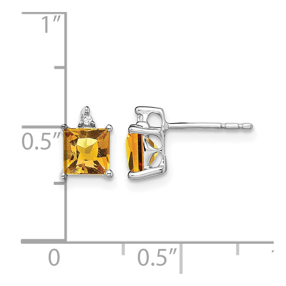 14k White Gold Princess Citrine and Real Diamond Earrings