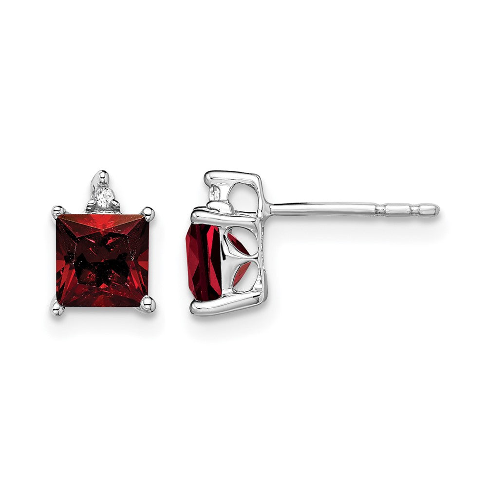 14k White Gold Princess Garnet and Real Diamond Earrings