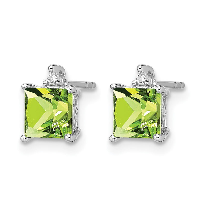 14k White Gold Princess Peridot and Real Diamond Earrings