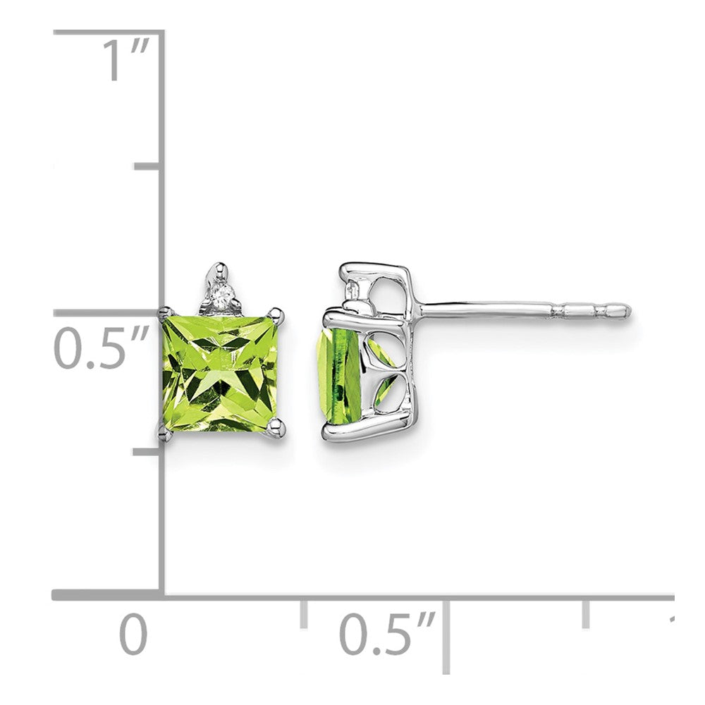 14k White Gold Princess Peridot and Real Diamond Earrings