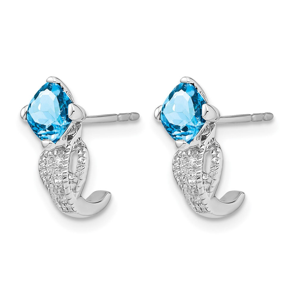 14k White Gold Blue Topaz and Real Diamond Earrings