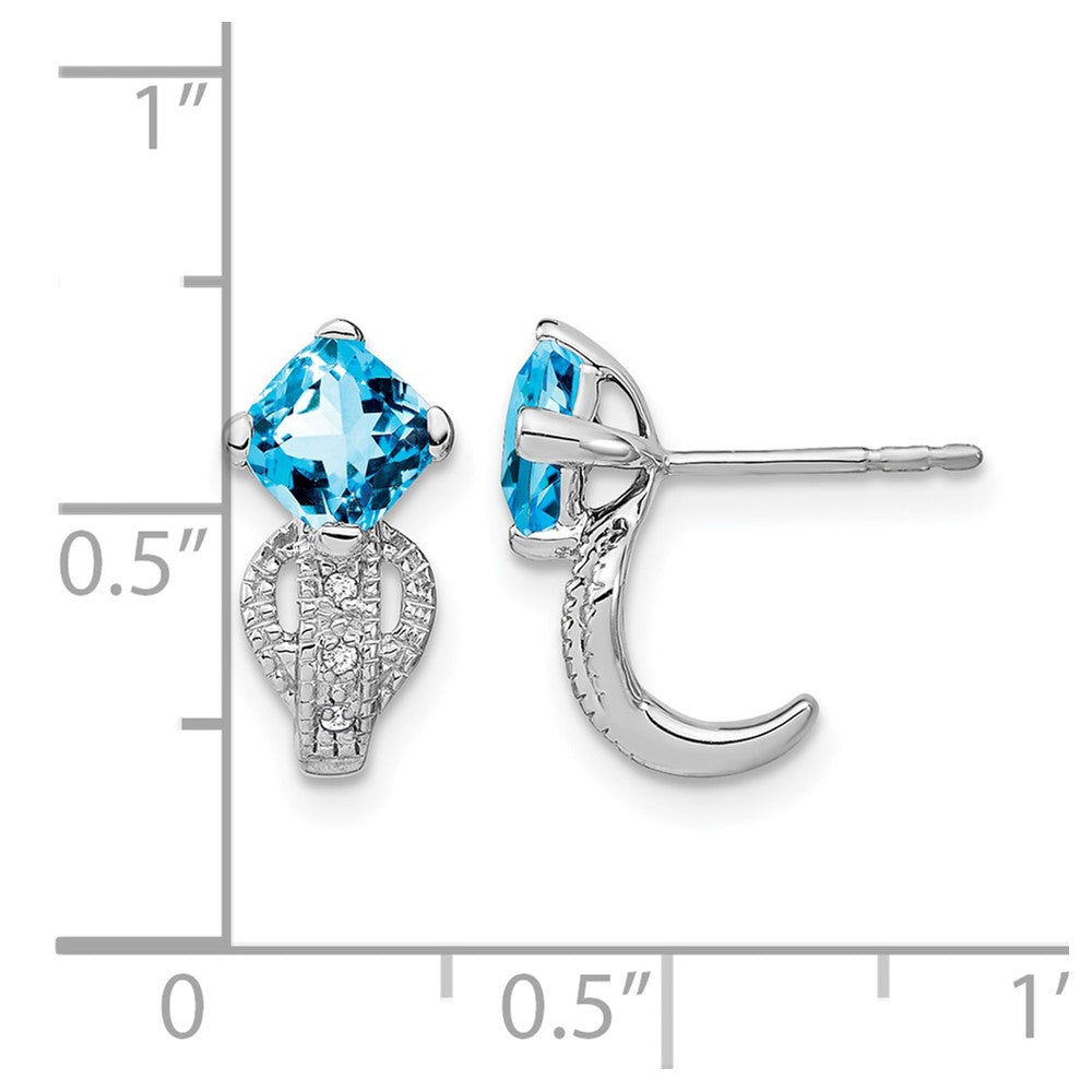 14k White Gold Blue Topaz and Real Diamond Earrings