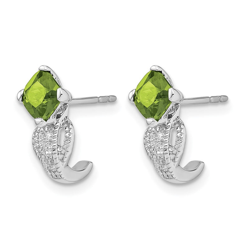 14k White Gold Peridot and Real Diamond Earrings
