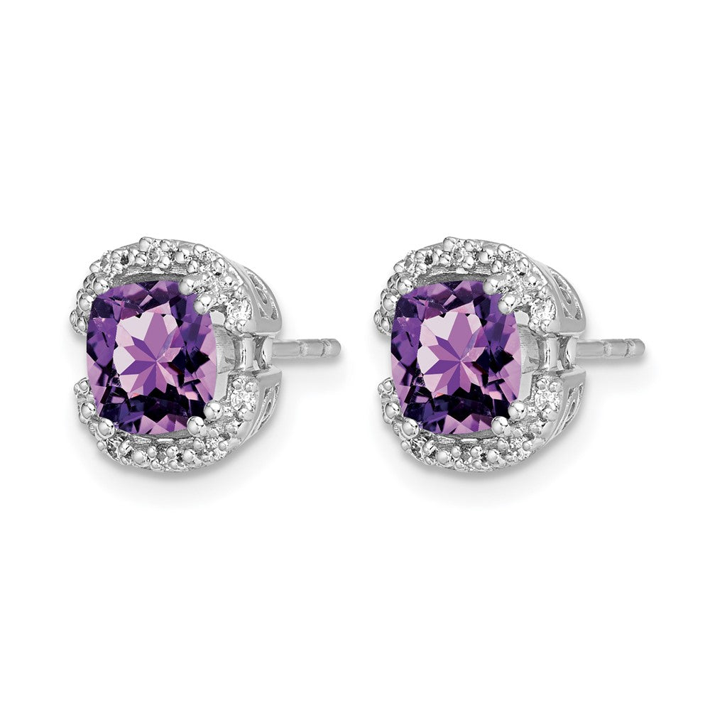 14k White Gold Cushion Amethyst and Real Diamond Halo Earrings