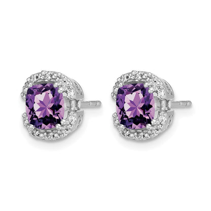 14k White Gold Cushion Amethyst and Real Diamond Halo Earrings