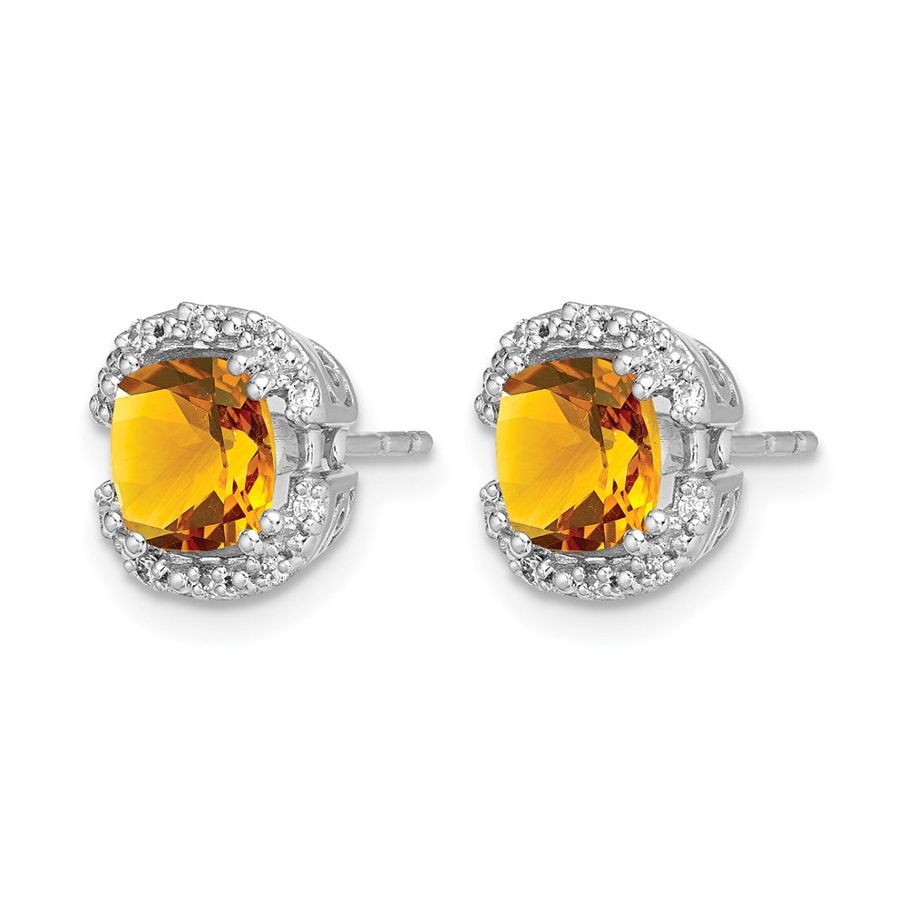 14k White Gold Cushion Citrine and Real Diamond Halo Earrings