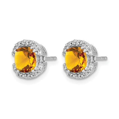 14k White Gold Cushion Citrine and Real Diamond Halo Earrings