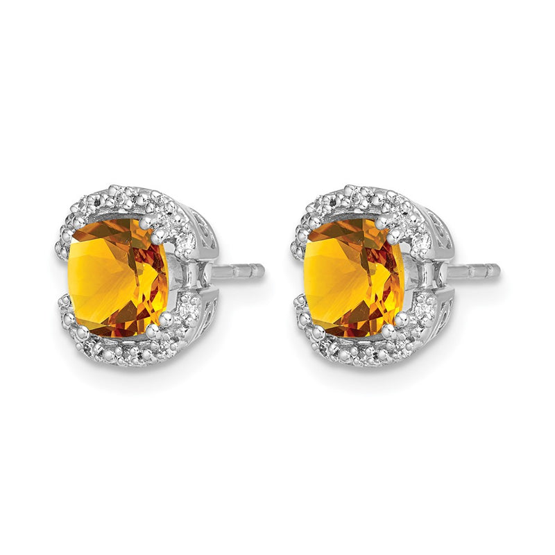 14k White Gold Cushion Citrine and Real Diamond Halo Earrings