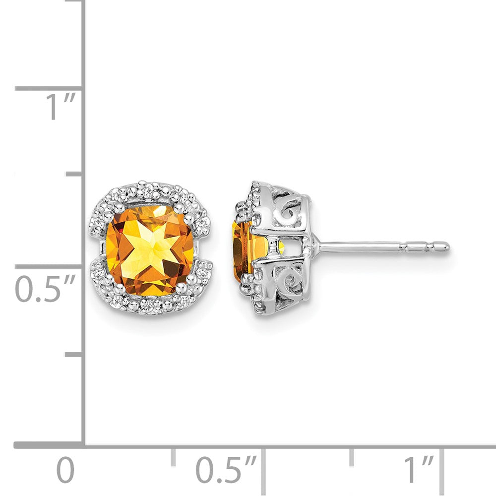 14k White Gold Cushion Citrine and Real Diamond Halo Earrings