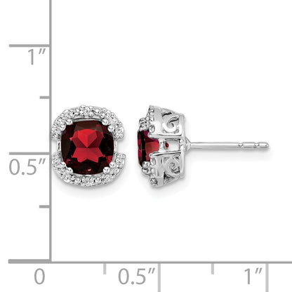 14k White Gold Cushion Garnet and Real Diamond Halo Earrings