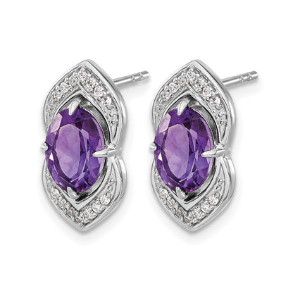 14k White Gold Amethyst and Real Diamond Post Earrings