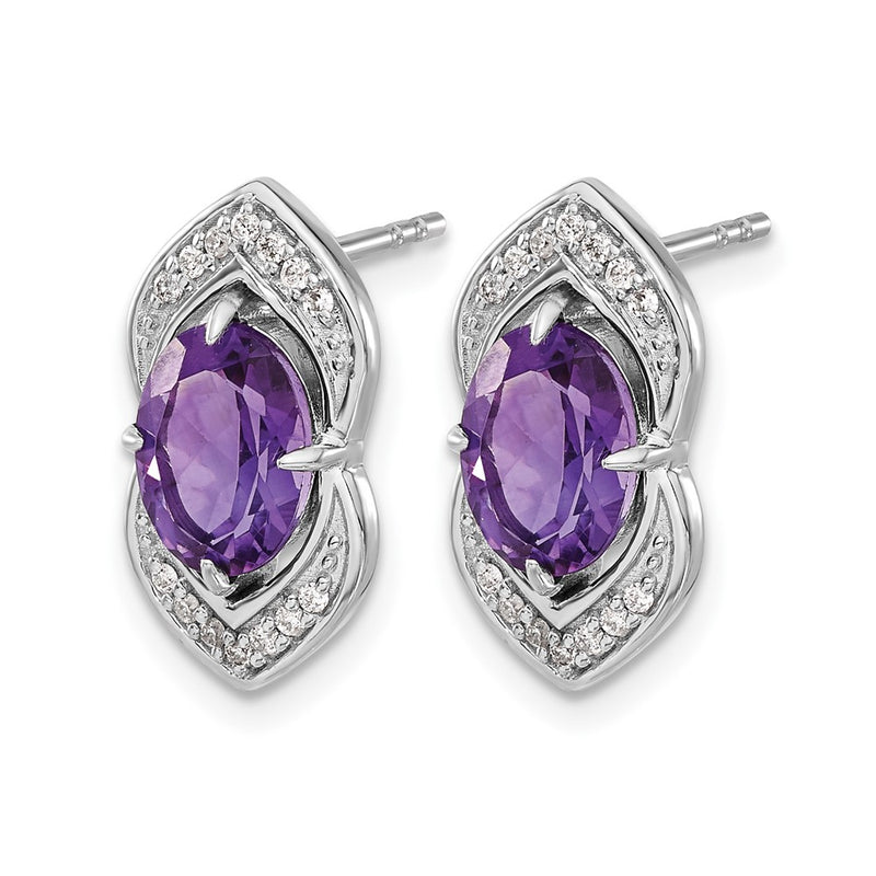 14k White Gold Amethyst and Real Diamond Post Earrings
