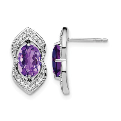 14k White Gold Amethyst and Real Diamond Post Earrings