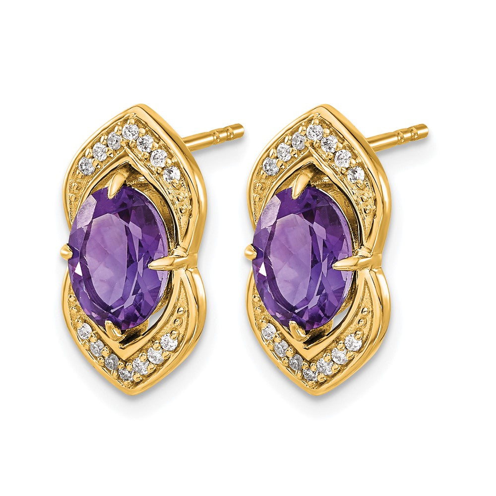14k Yellow Gold Amethyst and Real Diamond Post Earrings