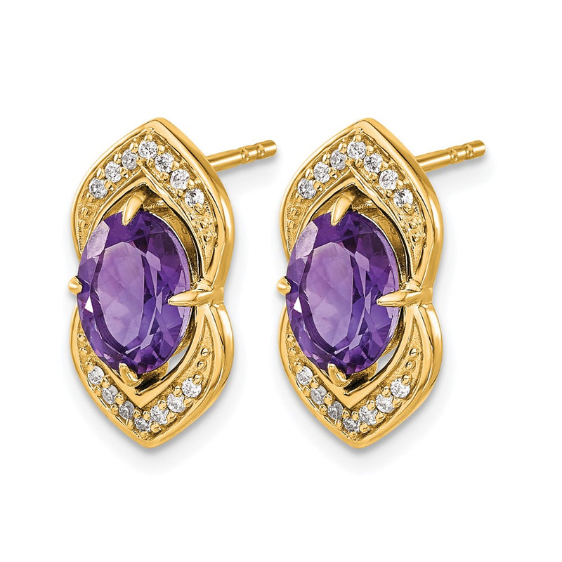 14k Yellow Gold Amethyst and Real Diamond Post Earrings