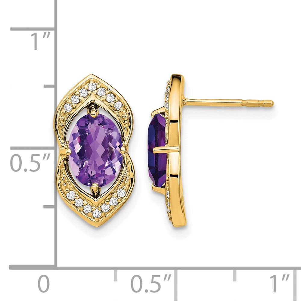 14k Yellow Gold Amethyst and Real Diamond Post Earrings