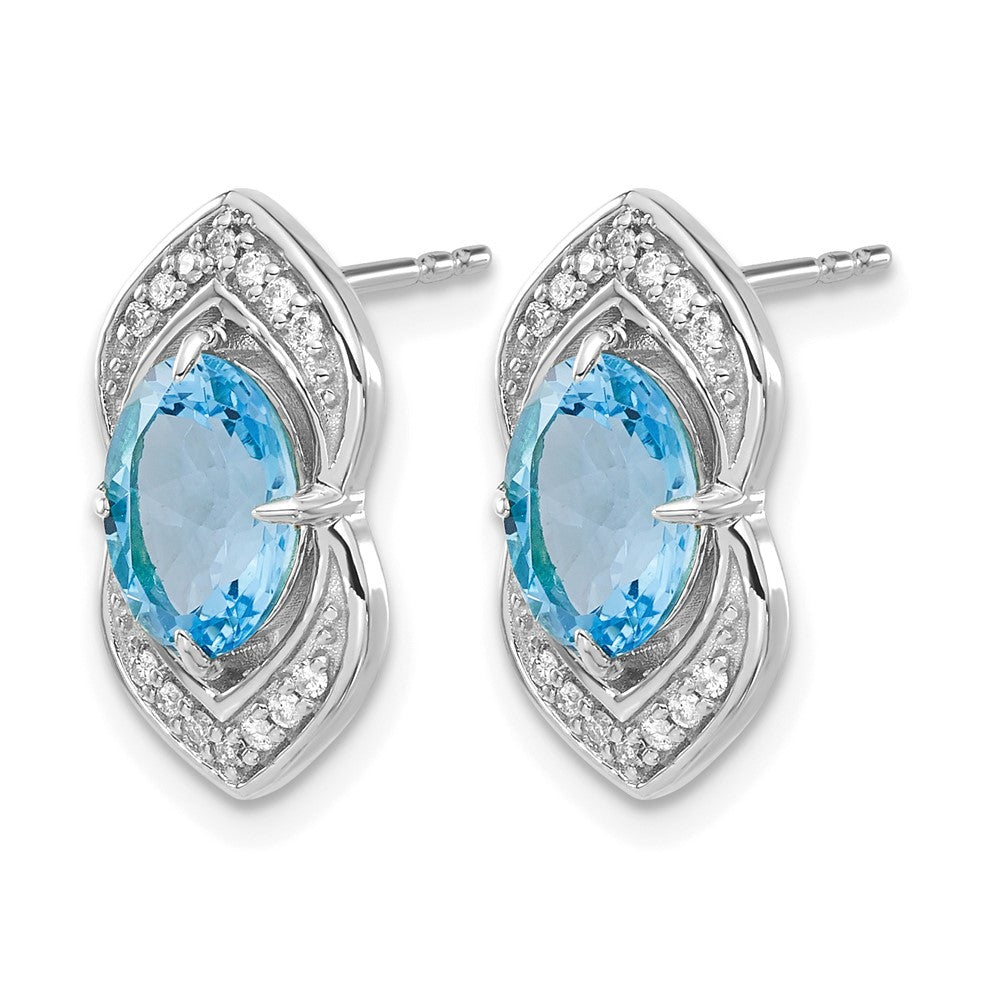14k White Gold Blue Topaz and Real Diamond Post Earrings