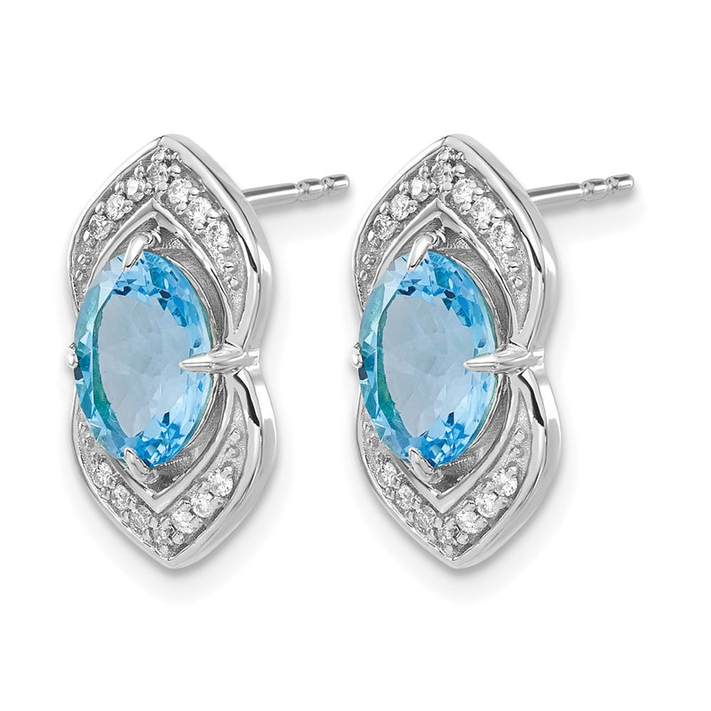 14k White Gold Blue Topaz and Real Diamond Post Earrings