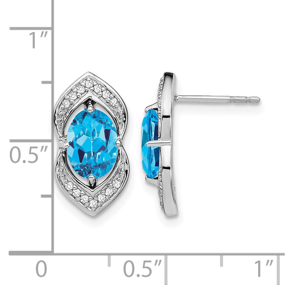 14k White Gold Blue Topaz and Real Diamond Post Earrings