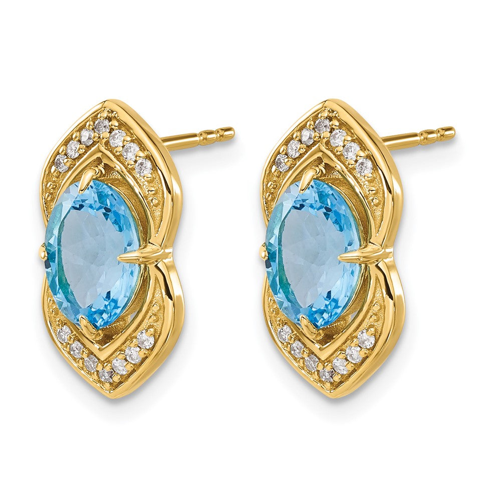 14k Yellow Gold Blue Topaz and Real Diamond Post Earrings