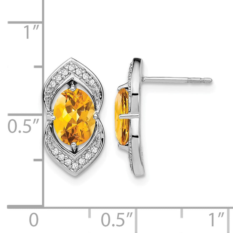 14k White Gold Citrine and Real Diamond Post Earrings