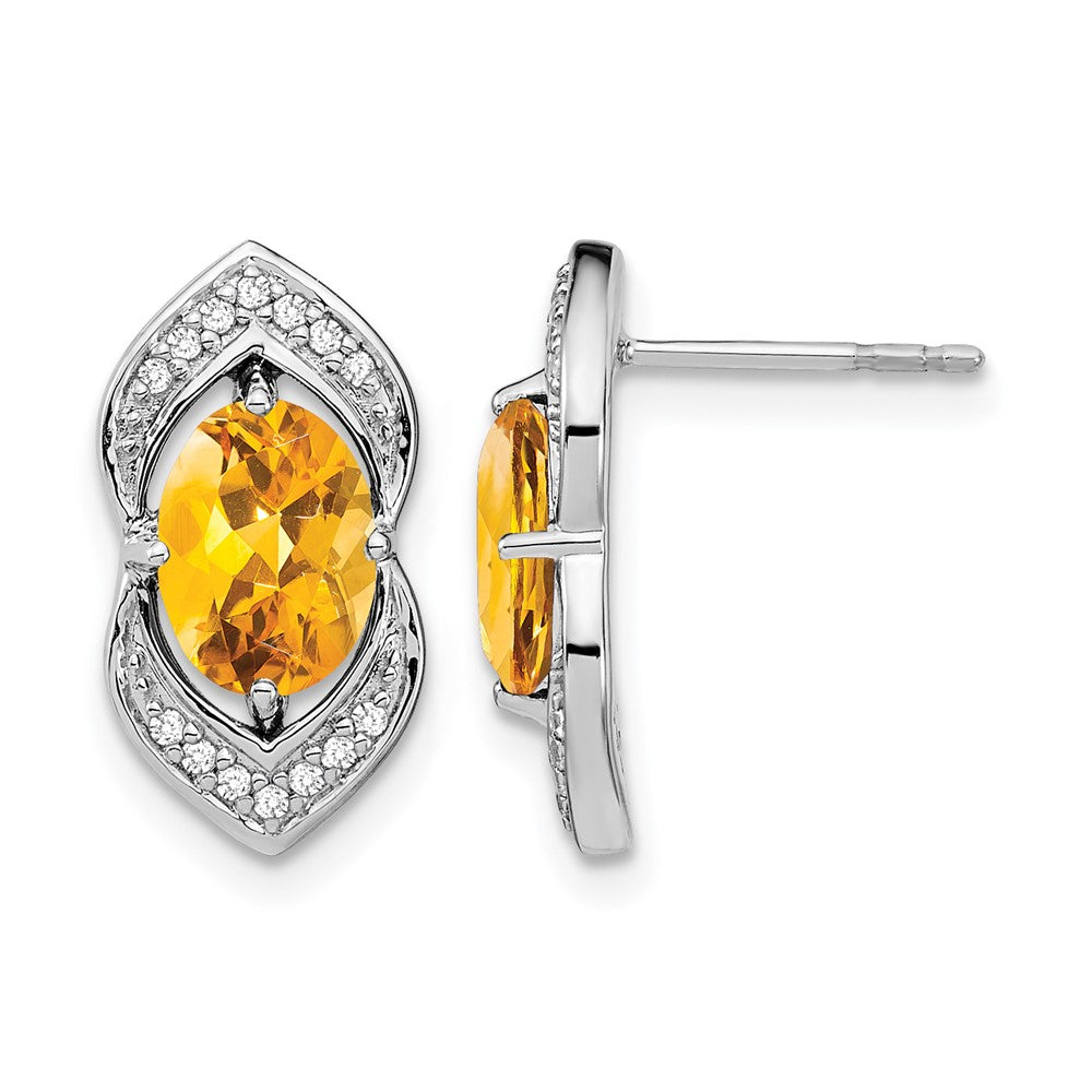 14k White Gold Citrine and Real Diamond Post Earrings