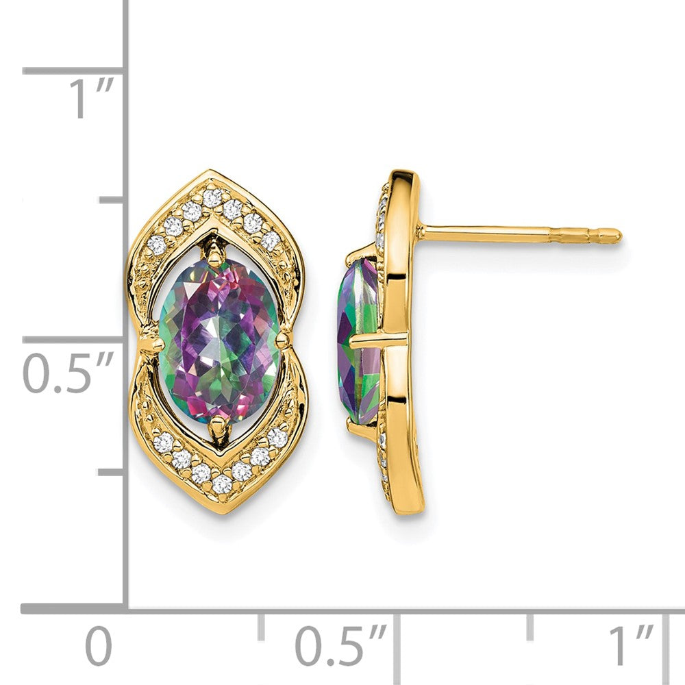 14k Yellow Gold Mystic Fire Topaz and Real Diamond Post Earrings