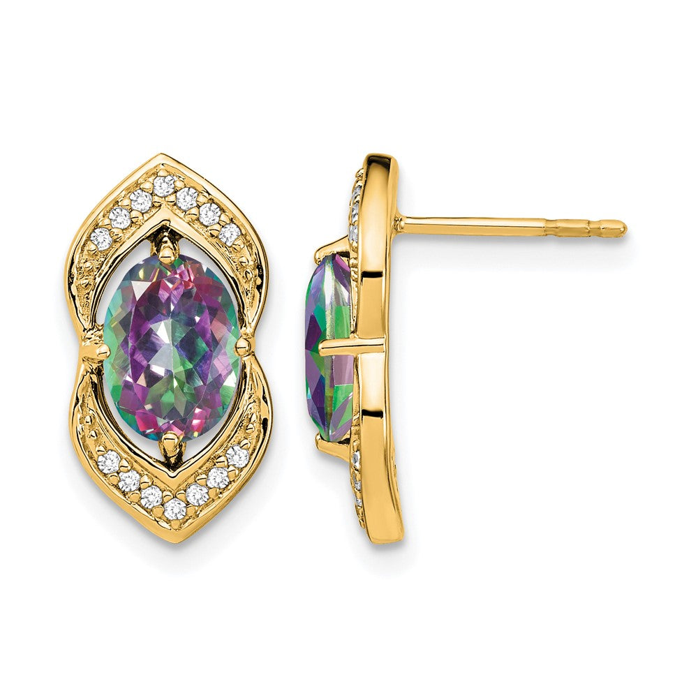 14k Yellow Gold Mystic Fire Topaz and Real Diamond Post Earrings