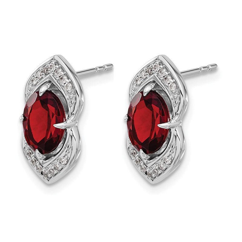 14k White Gold Garnet and Real Diamond Post Earrings