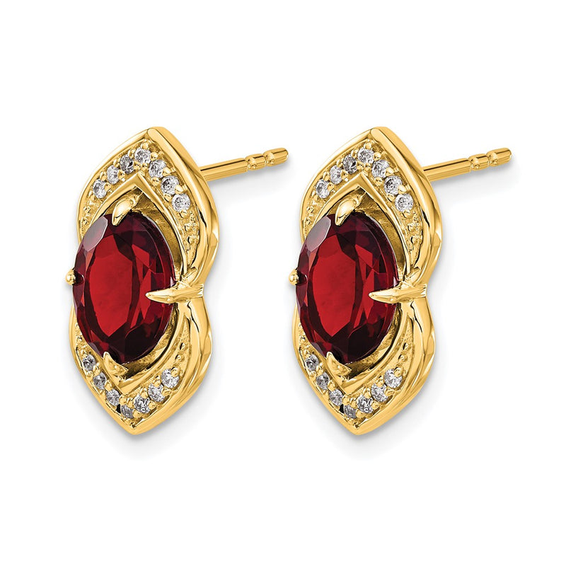 14k Yellow Gold Garnet and Real Diamond Post Earrings