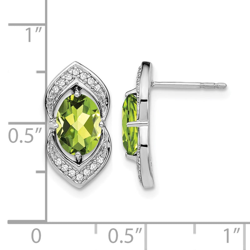 14k White Gold Peridot and Real Diamond Post Earrings