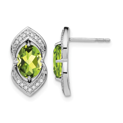 14k White Gold Peridot and Real Diamond Post Earrings