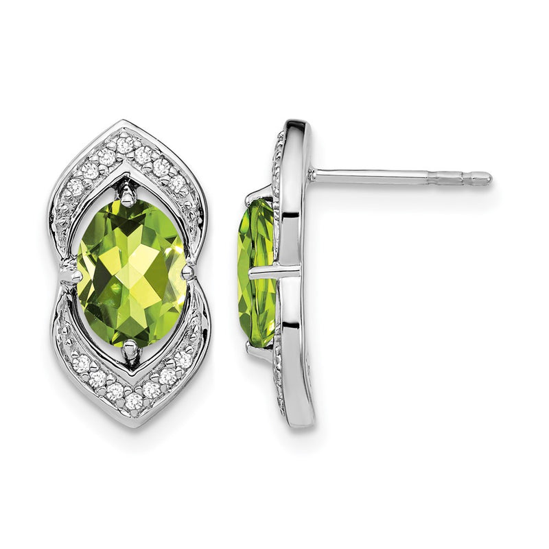 14k White Gold Peridot and Real Diamond Post Earrings
