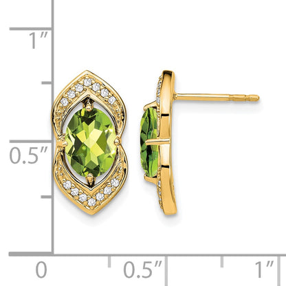 14k Yellow Gold Peridot and Real Diamond Post Earrings
