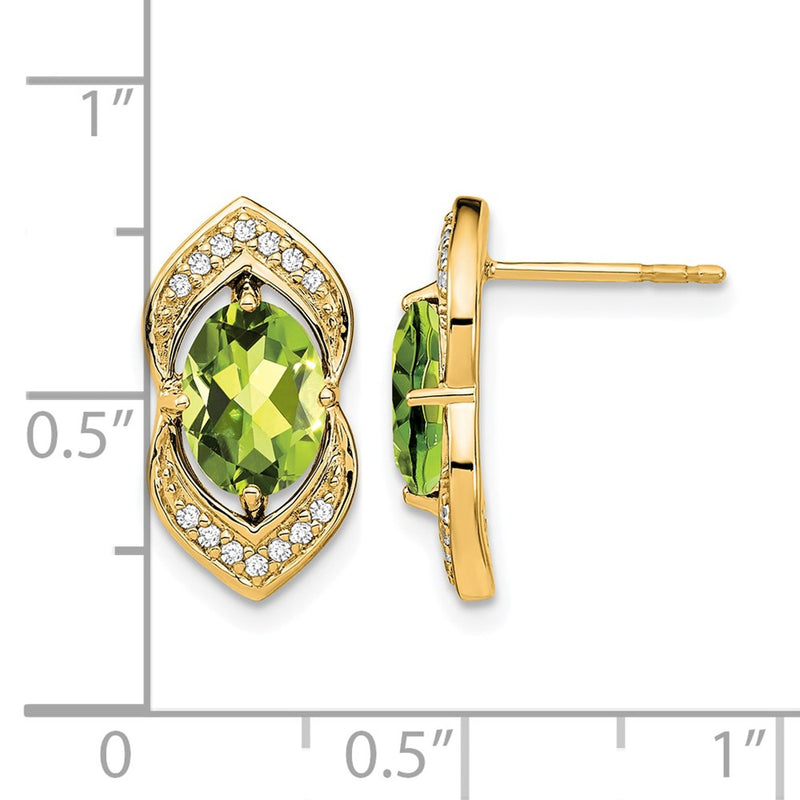 14k Yellow Gold Peridot and Real Diamond Post Earrings