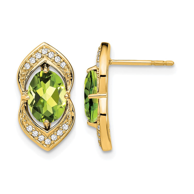 14k Yellow Gold Peridot and Real Diamond Post Earrings
