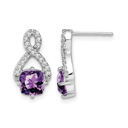 14k White Gold Amethyst and Real Diamond Earrings
