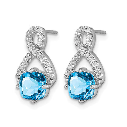 14k White Gold Blue Topaz and Real Diamond Earrings